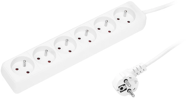 Blow PR-670P 6 lizdų maitinimo prailginimo kabelis su įžeminimu 1.5 m baltas 3x1.5 mm