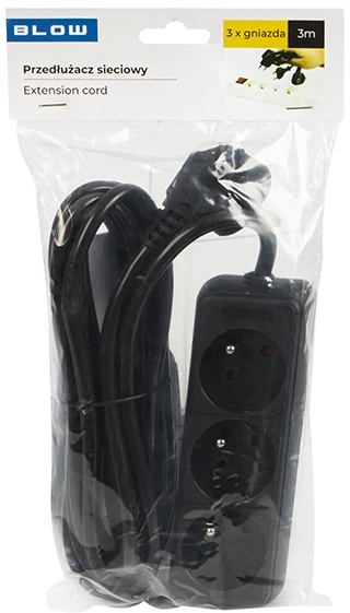 Blow PR-370P 3 lizdų maitinimo ilgintuvas su įžeminimu 3m juodas 3x1.5mm