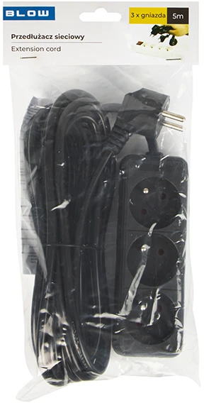 Blow PR-370P 3 lizdų maitinimo ilgintuvas su įžeminimu 5m juodas 3x1.5mm