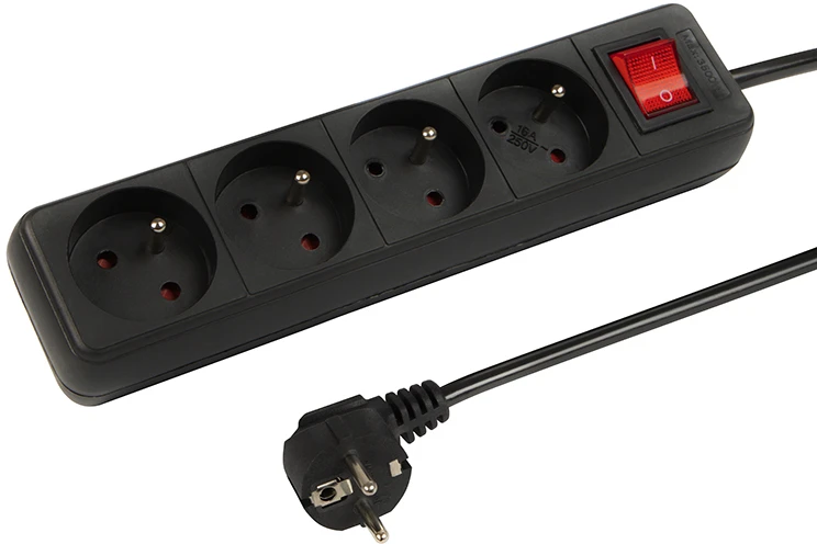 Blow PR-470WSP ilgintuvas 4 lizdai su įžeminimu + jungiklis 5m juodas 3x1.5mm
