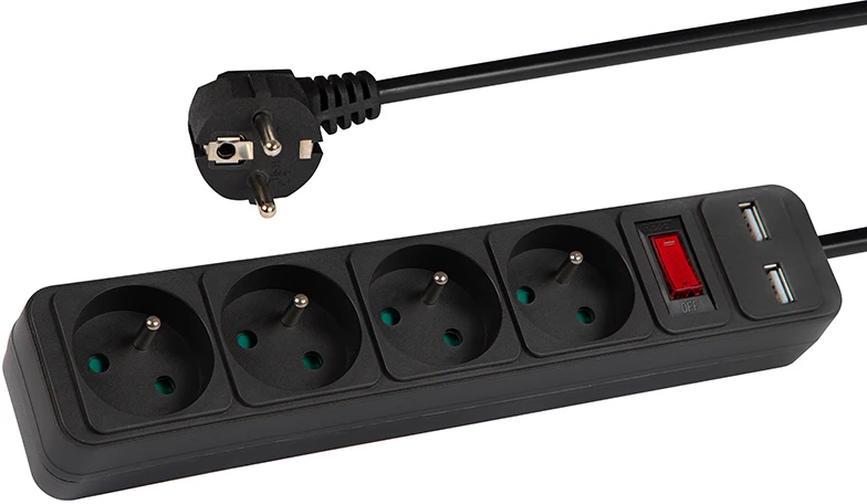 Blow PR-470WSP/USB 4 lizdų maitinimo prailgintuvas + USB su įžeminimu + jungikliu 3 m Juodas 3x1.5mm