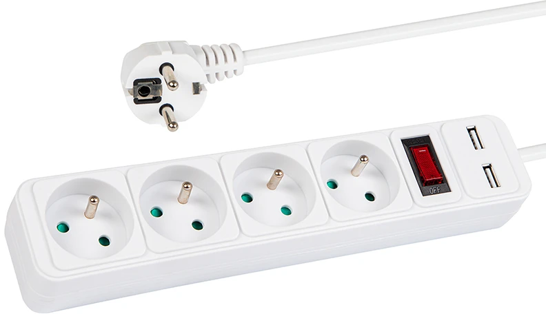 Blow PR-470WSP/USB tinklo ilgintuvas 4 lizdai+USB su įžeminimu+jungiklis 5m Baltas 3x1.5mm