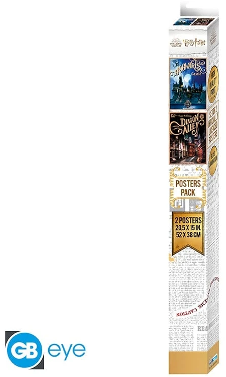 Plakatas Abysse HARIS POTERIS - 2 plakatų rinkinys - Retro Hogvartsas ir Įstrižainė (52x38)