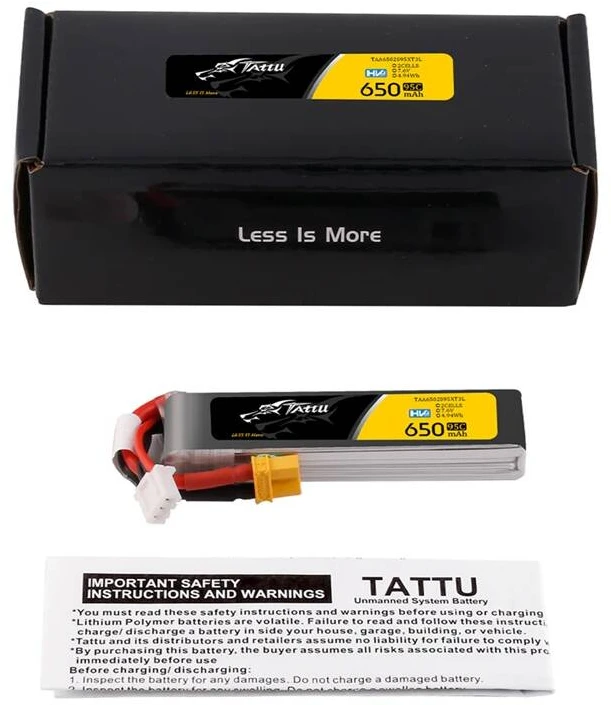 Gens Ace & Tattu Akumuliatorius Lipo Tattu 2s 650 mAh 95C 7,6 V HV su XT30 Long-Pack