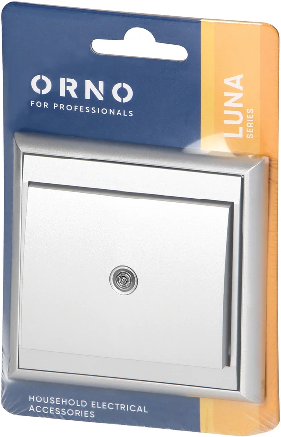 Łącznik Luna vienpolis jungiklis su apšvietimu, 10A, 250V, WP-1L/S, sidabrinis