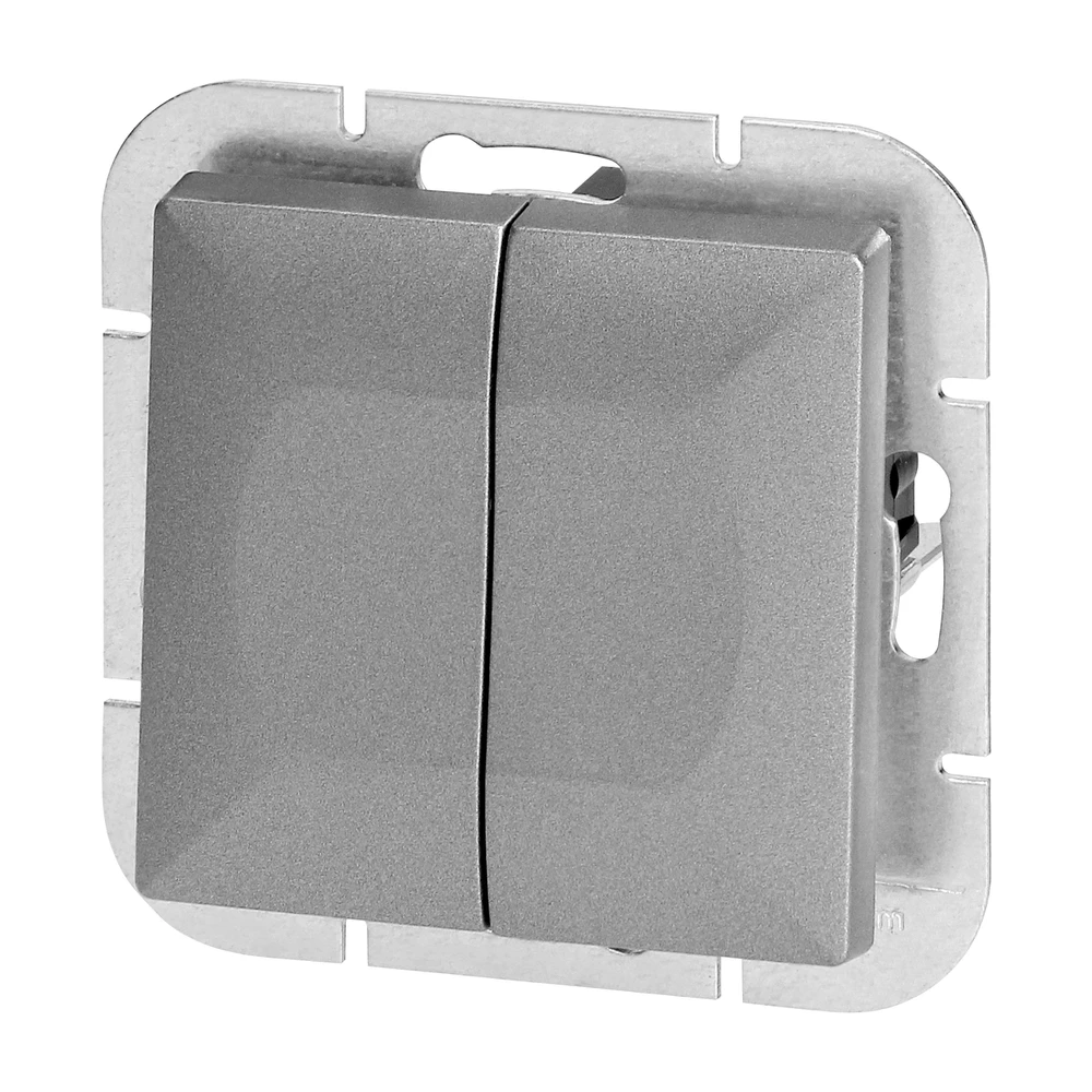 Łącznik Sidabrinis dvigubas jungiklis Pearl, 10A, 250V, WP-2P