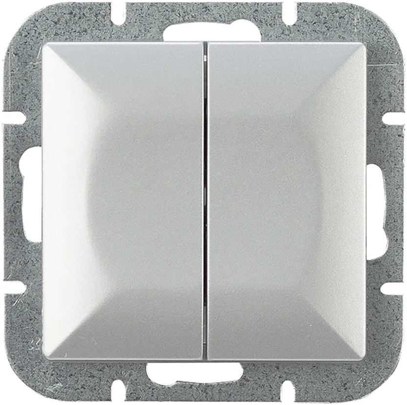 Łącznik Sidabrinis dvigubas jungiklis Pearl, 10A, 250V, WP-2P