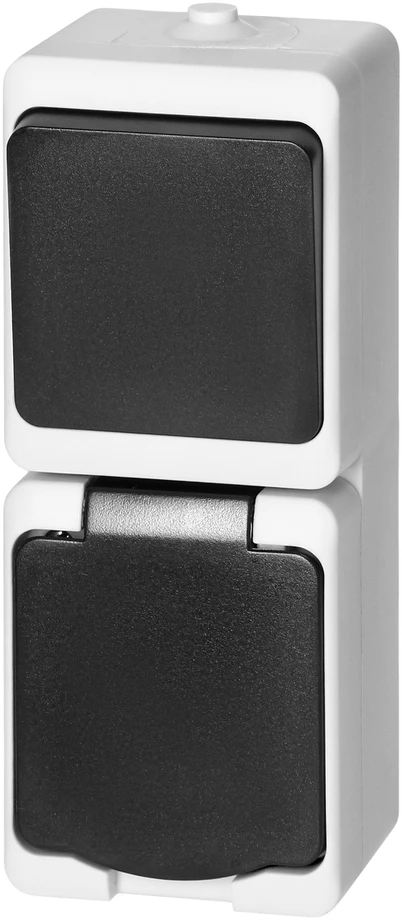 Orno Łącznik Vienpolis jungiklis + 2P+Z Schuko lizdas AQUATIC MINI IP 54 balta-juoda