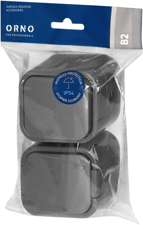 Orno Łącznik Vienpolis jungiklis + vienas lizdas 2P+Z B2, IP54, GWN-B2, pilkas