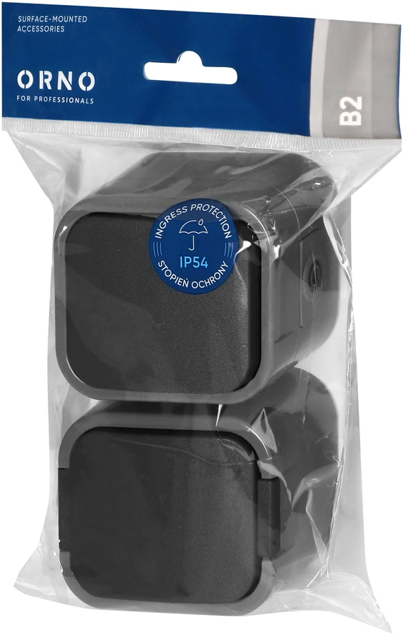 Orno Łącznik Vienpolis jungiklis + vienas lizdas 2P+Z B2, IP54, GWN-B2, pilkas/juodas
