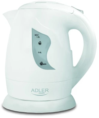 Adler AD 08 Standartinis virdulys, Plastikas, Baltas, 850 W, 1 L, 360° sukamasis pagrindas