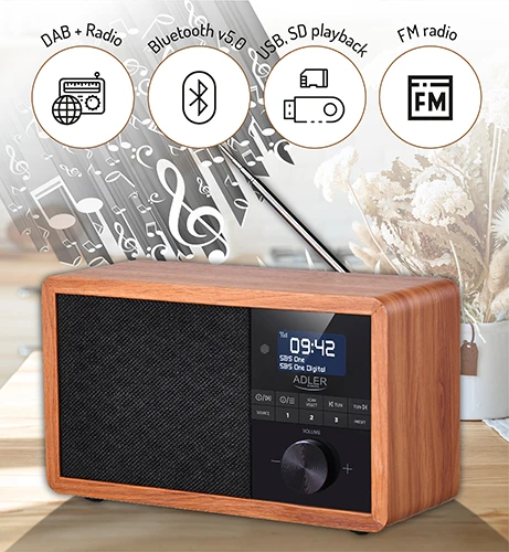Radijo imtuvas Adler AD 1184 Radio DAB+ Bluetooth, Rudos/Juodos spalvos
