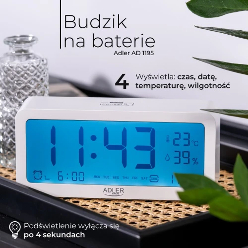Adler | Žadintuvas | AD 1195w | Signalizacijos funkcija | Baltas
