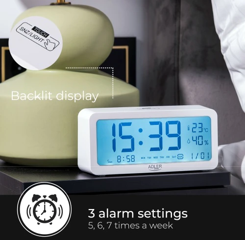 Adler | Žadintuvas | AD 1195w | Signalizacijos funkcija | Baltas