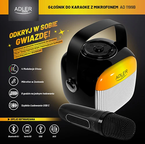 Karaoke garsiakalbis su mikrofonu ADLER AD-1199B