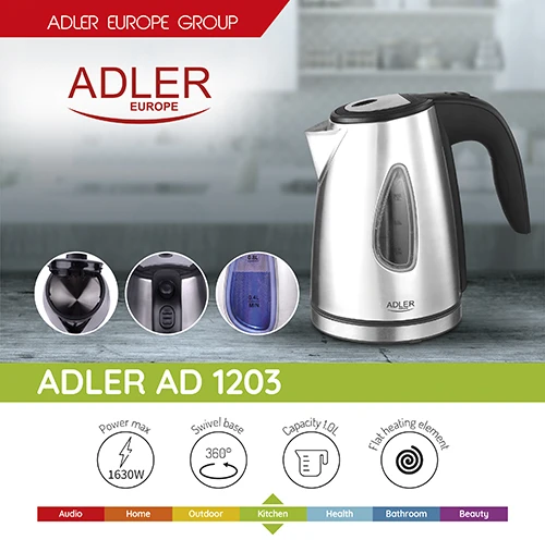 Adler | Virdulys | AD 1203 | Standard | 1630 W | 1 L | Nerūdijantis plienas | 360° rotational base