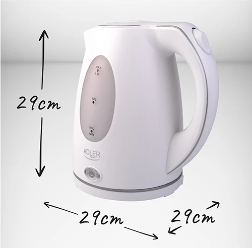 Adler | Virdulys | AD 1207 | Standartinis | 2000 W | 1,5 l | Plastikas | 360° sukamasis pagrindas | Baltas