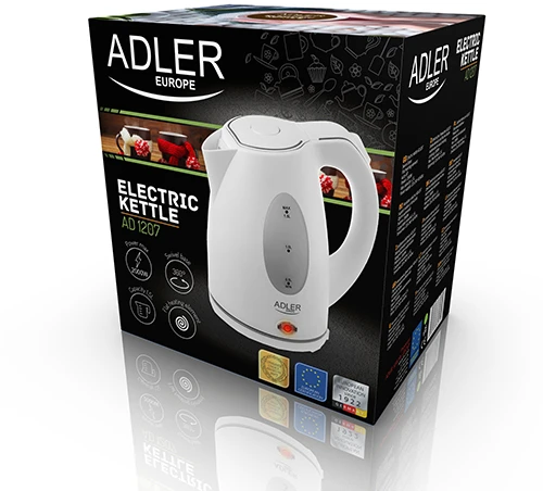 Adler | Virdulys | AD 1207 | Standartinis | 2000 W | 1,5 l | Plastikas | 360° sukamasis pagrindas | Baltas