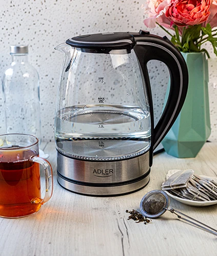 Adler | Virdulys | AD 1225 | Standard | 2000 W | 1.7 L | Glass | 360° rotational base | Nerūdijantis plienas/Transparent