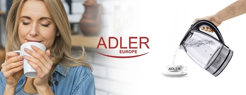 Adler | Virdulys | AD 1225 | Standard | 2000 W | 1.7 L | Glass | 360° rotational base | Nerūdijantis plienas/Transparent