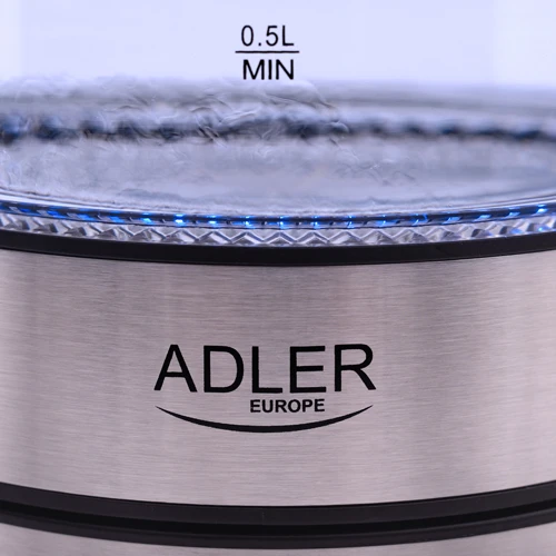 Adler | Virdulys | AD 1225 | Standard | 2000 W | 1.7 L | Glass | 360° rotational base | Nerūdijantis plienas/Transparent