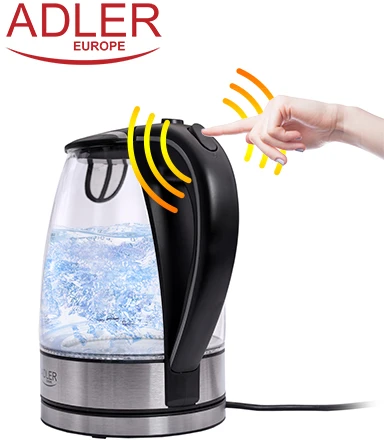 Adler | Virdulys | AD 1225 | Standard | 2000 W | 1.7 L | Glass | 360° rotational base | Nerūdijantis plienas/Transparent