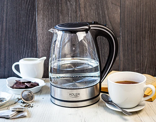 Adler | Virdulys | AD 1225 | Standard | 2000 W | 1.7 L | Glass | 360° rotational base | Nerūdijantis plienas/Transparent