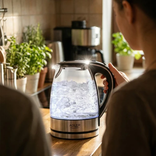 Adler | Virdulys | AD 1225 | Standard | 2000 W | 1.7 L | Glass | 360° rotational base | Nerūdijantis plienas/Transparent