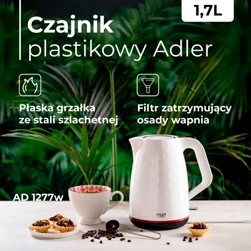 Adler | Virdulys | 1277 m. AD | Standartinis | 2200 W | 1,7 l | Plastikas | 360° sukamasis pagrindas | Baltas