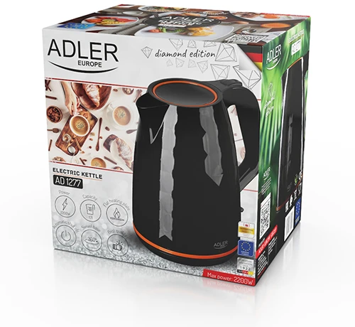Adler | Virdulys | AD 1277 | Standard | 2200 W | 1.7 L | Plastic | 360° rotational base | Juodas