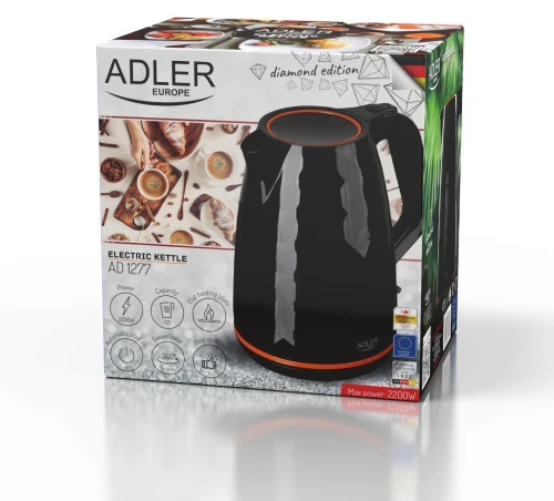 Adler | Virdulys | AD 1277 | Standard | 2200 W | 1.7 L | Plastic | 360° rotational base | Juodas