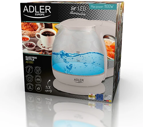 Adler | Virdulys | AD 1283C | Electric | 900 W | 1 L | Glass/Nerūdijantis plienas | 360° rotational base | Kreminis