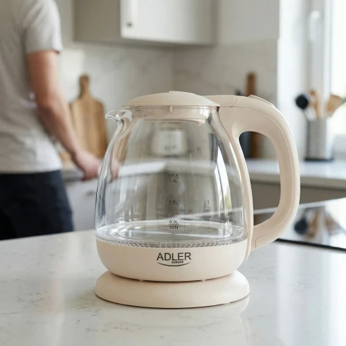 Adler | Virdulys | AD 1283C | Electric | 900 W | 1 L | Glass/Nerūdijantis plienas | 360° rotational base | Kreminis