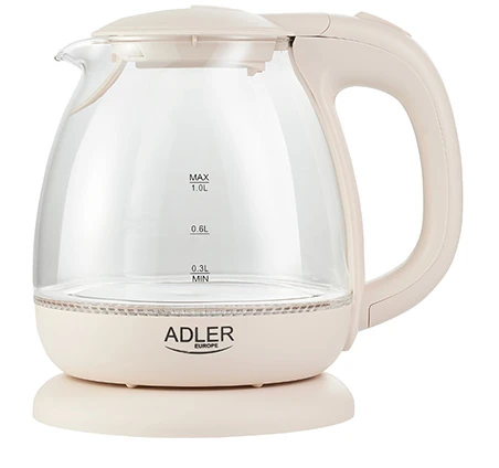Adler | Virdulys | AD 1283C | Electric | 900 W | 1 L | Glass/Nerūdijantis plienas | 360° rotational base | Kreminis
