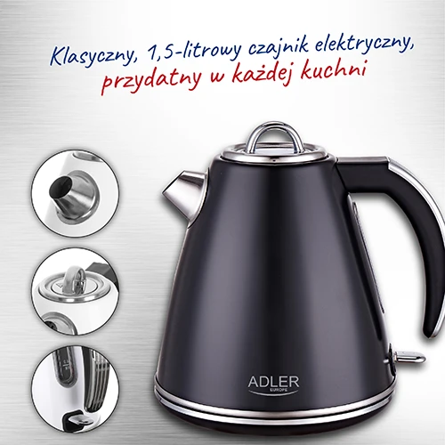 Adler | Virdulys | AD 1343b | Electric | 2200 W | 1.5 L | Nerūdijantis plienas | 360° rotational base | Juodas