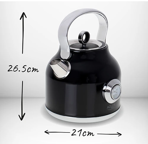 Adler | Virdulys with a Thermomete | AD 1346b | Electric | 2200 W | 1.7 L | Nerūdijantis plienas | 360° rotational base | Juodas