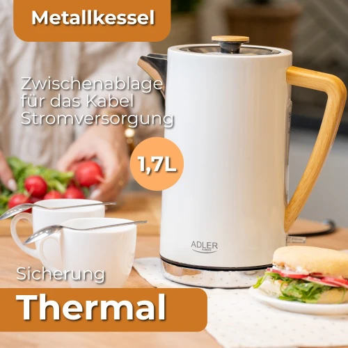 Adler | Virdulys | AD 1347w | Electric | 2200 W | 1.5 L | Nerūdijantis plienas | 360° rotational base | Baltas