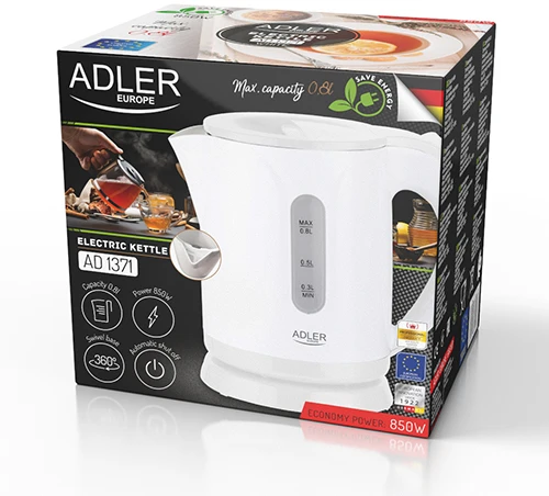 Adler | Virdulys | AD 1371w | Electric | 850 W | 0.8 L | Nerūdijantis plienas/Polypropylene | 360° rotational base | Baltas