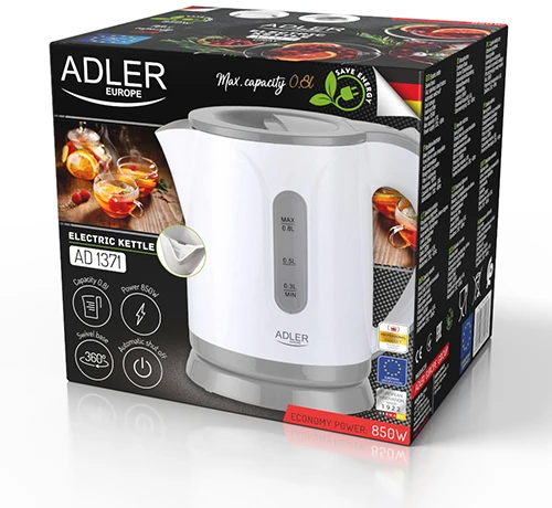 Adler | Virdulys | AD 1371g | Electric | 850 W | 0.8 L | Nerūdijantis plienas/Polypropylene | 360° rotational base | Baltas/Pilkas