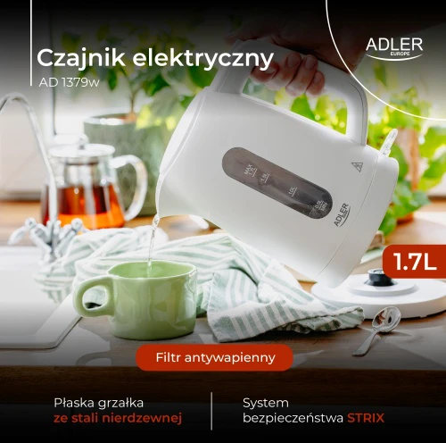 Adler Virdulys | AD 1379 W | Elektrinis | 2200 W | 1,7 L | Polipropilenas | 360° besisukantis pagrindas | Baltas