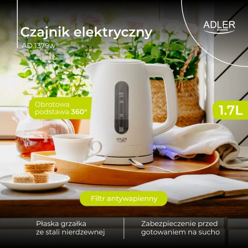 Adler Virdulys | AD 1379 W | Elektrinis | 2200 W | 1,7 L | Polipropilenas | 360° besisukantis pagrindas | Baltas