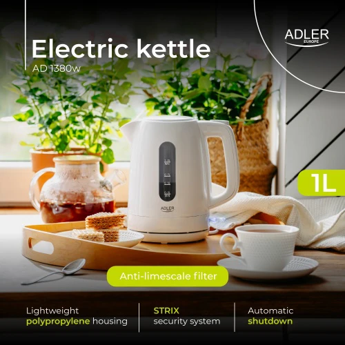 Adler Virdulys | AD 1380 W | Elektrinis | 2200 W | 1 l | Polipropilenas | 360° besisukantis pagrindas | Baltas