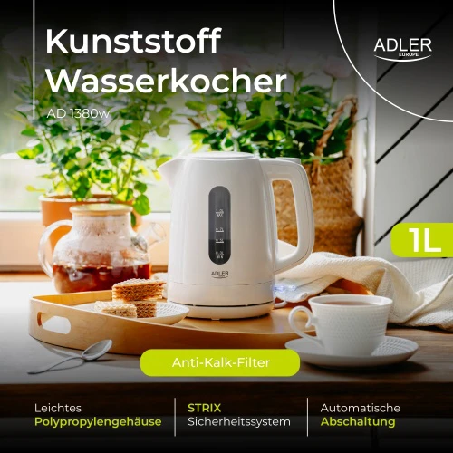Adler Virdulys | AD 1380 W | Elektrinis | 2200 W | 1 l | Polipropilenas | 360° besisukantis pagrindas | Baltas