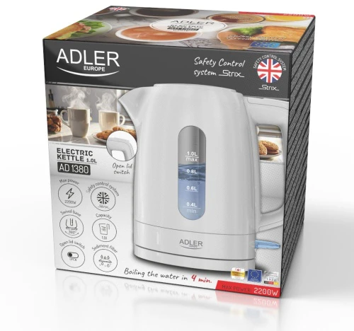 Adler Virdulys | AD 1380 W | Elektrinis | 2200 W | 1 l | Polipropilenas | 360° besisukantis pagrindas | Baltas