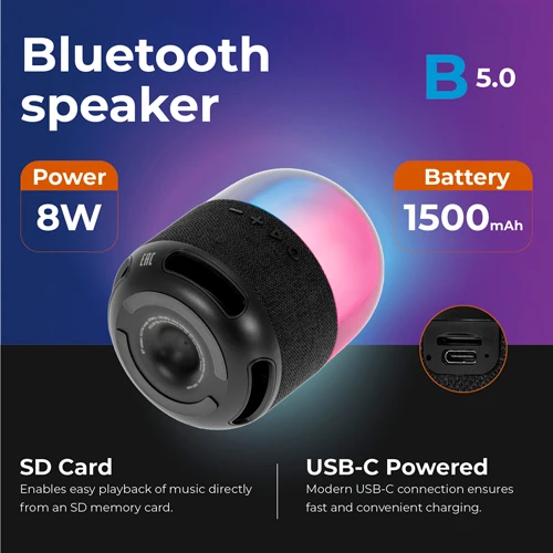 Adler Speaker | AD 1904 | 8 W | Bluetooth | Belaidė jungtis | Portable | Juodas