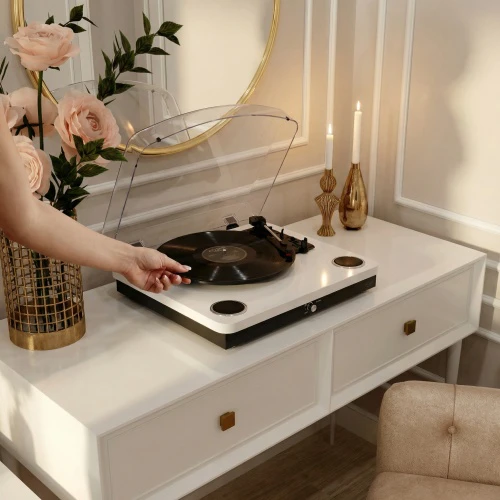 Patefonas Adler AD-1914W su USB ir Bluetooth, baltos spalvos