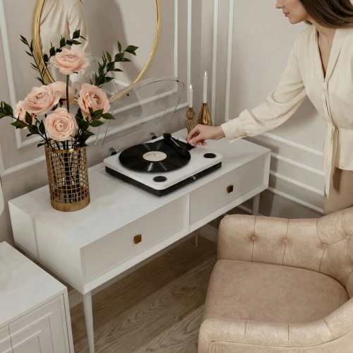 Patefonas Adler AD-1914W su USB ir Bluetooth, baltos spalvos