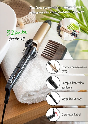 Adler | Hair Suktukas | AD 2112 | Ceramic heating system | Barrel diameter 32 mm | 55 W | Juodas
