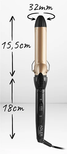 Adler | Hair Suktukas | AD 2112 | Ceramic heating system | Barrel diameter 32 mm | 55 W | Juodas