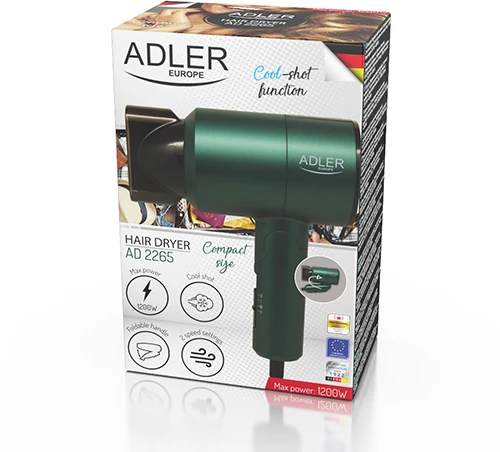 Adler | Plaukų džiovintuvas | AD 2265 | 1100 W | Number of temperature settings 2 | Žalias